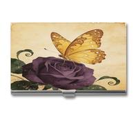VstaDank Porte-cartes de visite vintage en alliage d'aluminium jaune avec rabat pour cartes de visite tendance pour homme et femme
