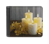 VstaDank Portefeuille à deux volets en cuir PU avec motif papillon jaune avec bougies blanches pour homme et femme