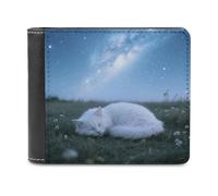 VstaDank Portefeuille à deux volets en cuir PU avec porte-cartes de crédit Motif chat endormi Nuit étoilée Pour homme femme Portefeuille tendance