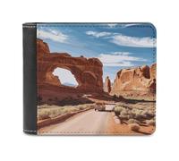 VstaDank Portefeuille d'entrée du parc national Arches en cuir synthétique avec porte-cartes de crédit, capacité supplémentaire, portefeuille à deux volets pour homme et femme, portefeuilles tendance