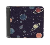 VstaDank Portefeuille en cuir à motif planète spatiale pour homme Portefeuille élégant et fin avec poche avant Porte-cartes de crédit