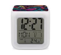 VstaDank Réveil numérique coloré à motif de feuilles tropicales - LED - Changement de couleur - Super puissant - Horloge de bureau - Table de chevet - Réveil de bureau avec 7 couleurs