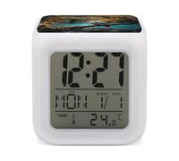 VstaDank Réveil relaxant avec sons de pluie et d'oiseaux - Réveil numérique LED - Changement de couleur - Super fort - Horloge de bureau - Table de chevet - Réveil de bureau avec 7 couleurs