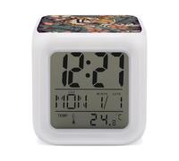 VstaDank Réveil tigre tropical pour chambre à coucher avec veilleuse 7 couleurs - Horloge de bureau avec grands chiffres - Minuterie de réveil bruyante - Idéal pour cadeau et décoration de chambre