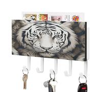 VstaDank Support mural pour clés avec plateau et 5 crochets auto-adhésifs Motif tête de tigre blanc