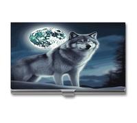 VstaDank Wolf Under Moon Porte-cartes de visite tendance en métal professionnel pour cartes de crédit en alliage d'aluminium Étui fin à rabat pour homme et femme