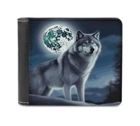 VstaDank Wolf Under Moon Portefeuille en cuir synthétique avec porte-cartes de crédit Capacité supplémentaire Portefeuille à deux volets pour homme et femme