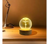 VStoy Boule de cristal 3D Jésus priant et base en bois - Décoration de Noël, Pâques et vendredi saint, alimentée par USB, motif croix de Jésus pour décoration intérieure