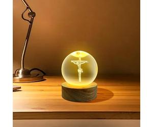 VStoy Boule de cristal 3D Jésus priant et base en bois - Décoration de Noël, Pâques et vendredi saint, alimentée par USB, motif croix de Jésus pour décoration intérieure