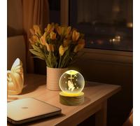 VStoy Veilleuse boule en verre 3D avec socle en bois - Décoration de Noël - Cadeau de Pâques et Vendredi saint - Alimentation USB - Design croix Jésus pour la décoration intérieure