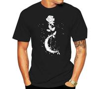 VSYNLOJN Cute Moon Rose Shirt Occult Witchcraft Gothic Moon T-Shirt Black XXL