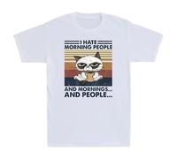 VSYNLOJN I Hate Morning People and Mornings and People Cat Vintage Mens T Shirt White S
