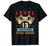 VSYNLOJN Level 13 Unlocked Teenager 13th Birthday Gamer T-Shirt Black S