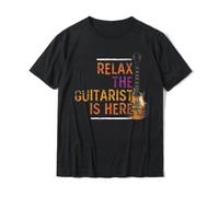 VSYNLOJN Relax The Guitarist is Here Funny Guitar Player Guitar T-Shirt Black S