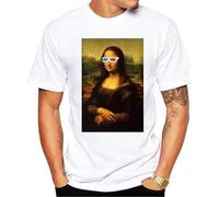 VSYNLOJN S Hipster Miss Mona Men T-Shirt Funny Mona Lisa White M