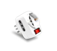 VTAC Adaptateur Multiprise Triple avec Interrupteur - 2 Prises Latérales 10/16A Bypass et Un Frontal 10/16A Bypass Shuko et Prise 10A - Prise Tournante - Couleur Blanche - Dimensions 80 x 75x 48 mm