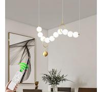VTAMng Lustre moderne à LED chic et décoratif abat-jour globe en acrylique blanc à intensité variable lampe suspendue linéaire salle à manger style ferme cuisine table à manger au-dessus de l'îlot(C10