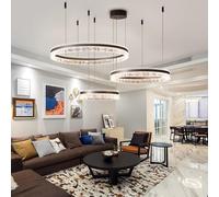 VTAMng Lustre moderne LED aluminium à intensité variable avec télécommande anneau marron lampe suspendue chic grand plafonnier de salon luminaire suspendu rond réglable en acrylique pour restaurant et