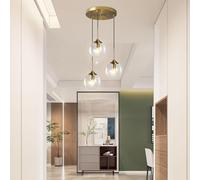 VTAMng Suspension Luminaire Globe en verre Lustre îlot de cuisine 3 Luminaires Plafond Suspendu Hauteur Réglable Abat-jour Globe Lustre Doré Pour Salle à Manger Chambre à Couloir Pendentif Lumière(Cle
