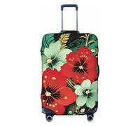 VTCTOASY Housse de bagage à fleurs vertes et rouges - Housse de bagage de voyage élastique plus épaisse - Résistante à la poussière et aux rayures - Convient aux bagages de 45,7 à 81,3 cm, Noir , S