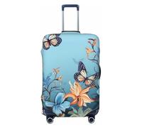 VTCTOASY Housse de bagage à motif floral et papillon bleu - Housse de bagage élastique plus épaisse - Résistante à la poussière et aux rayures - Pour bagages de 45,7 à 81,3 cm, Noir , L