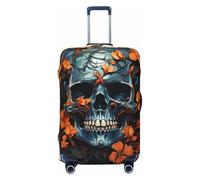 VTCTOASY Housse de bagage à tête de mort et feuilles - Housse de bagage de voyage élastique plus épaisse - Résistante à la poussière et aux rayures - Convient aux bagages de 45,7 à 81,3 cm, Noir , XL