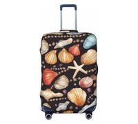 VTCTOASY Housse de bagage avec impression nacrée et coquillage - Housse de bagage élastique plus épaisse - Résistante à la poussière et aux rayures - Convient aux bagages de 45,7 à 81,3 cm, Noir , L