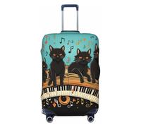 VTCTOASY Housse de bagage avec motif chats allongés sur le clavier de piano - Housse de bagage de voyage élastique épaisse - Résistante à la poussière - Résistante aux rayures - Convient aux bagages