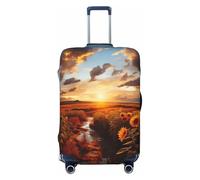 VTCTOASY Housse de bagage avec motif coucher de soleil sur un champ de tournesol - Housse de bagage élastique épaisse - Résistante à la poussière et aux rayures - Pour bagages de 45,7 à 81,3 cm, Noir