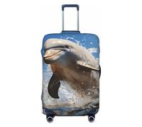 VTCTOASY Housse de bagage avec motif de dauphin qui saute - Housse de valise élastique épaisse - Résistante à la poussière - Résistante aux rayures - Convient aux bagages de 45,7 à 81,3 cm, Noir , L