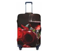 VTCTOASY Housse de bagage avec verre à vin rose rouge et bougie, housse de bagage de voyage plus épaisse et élastique résistante à la poussière et aux rayures pour bagages de 45,7 à 81,3 cm, Noir , L