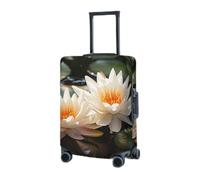 VTCTOASY Housse de bagage de voyage élastique (45,7 à 81,3 cm) avec deux nénuphars - Housse de protection pour valise de voyage lavable anti-rayures - Housses de valises décoratives, Noir , x-large