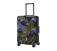 VTCTOASY Housse de bagage de voyage élastique (45,7 à 81,3 cm) - Fleurs violettes dans l'herbe verte - Housse de protection pour valises de voyage - Lavable et anti-rayures, Noir , L