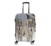 VTCTOASY Housse de bagage de voyage élastique avec deux loups marchant dans la neige, housse de protection pour valise, lavable, anti-rayures, décoration, Deux loups marchant dans la neige, M