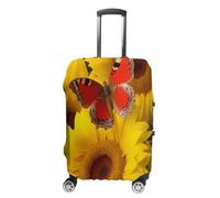 VTCTOASY Housse de bagage de voyage élastique avec tournesols jaunes avec papillon rouge, housse de protection pour valise, lavable, anti-rayures, décoration, Tournesols jaunes avec papillon rouge, M