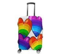 VTCTOASY Housse de bagage de voyage, housse de valise élastique, couleur arc-en-ciel, motif cœurs gay fierté, housse de protection pour valise, lavable, anti-rayures, décoration, Cœurs Gay Pride aux