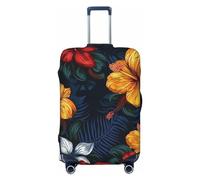 VTCTOASY Housse de bagage réaliste à fleurs hawaïennes - Épais et élastique - Résistante à la poussière et aux rayures - Pour bagages de 45,7 à 81,3 cm, Noir , M