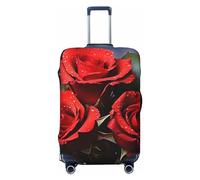 VTCTOASY Housse de bagage romantique avec roses rouges - Housse de bagage élastique plus épaisse - Résistante à la poussière et aux rayures - Pour bagages de 45,7 à 81,3 cm, Noir , M
