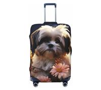 VTCTOASY Housse de bagage Shih Tzu - Motif chien et fleurs - Housse de bagage de voyage élastique épaisse - Résistante à la poussière - Résistante aux rayures - Convient aux bagages de 45,7 à 81,3 cm,