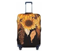 VTCTOASY Housse de bagage tournesols avec plumes, housse de bagage de voyage plus épaisse et élastique, résistante à la poussière, aux rayures, housse de protection pour bagages de 45,7 à 81,3 cm,