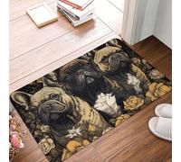 Vtctoasy Paillasson d'entrée extérieur, tapis de porte d'entrée trois bouledogues français, tapis de bienvenue, tapis d'entrée lavable, tapis de porte pour chien, tapis de bain antidérapant pour salle