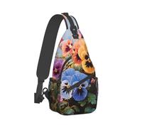 VTCTOASY Sac à bandoulière pour femme et homme - Petit sac à dos à bandoulière - Motif fleurs - Sac de poitrine - Sac de randonnée, Fleurs de pensées, One Size