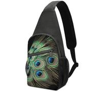 VTCTOASY Sac à bandoulière pour femme et homme - Petit sac à dos à bandoulière - Plumes de paon vertes - Sac de poitrine de randonnée
