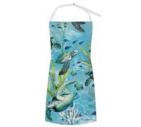 VTCTOASY Tablier réglable avec 2 poches pour femmes hommes écureuil bavoir animal drôle tablier de chef pour la cuisine, tortue de mer - bleu, 70 x 80 cm, Tortue de mer - Bleu, 70x80cm