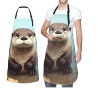 VTCTOASY Tablier réglable avec 2 poches pour homme et femme - Motif animaux brodés - Tablier de chef pour la cuisine, Loutre mignonne, taille unique