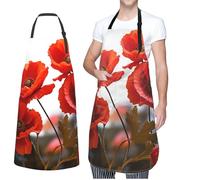 VTCTOASY Tablier réglable avec 2 poches pour homme et femme - Motif animaux brodés - Tablier de chef pour la cuisine, Pétales de coquelicot, taille unique