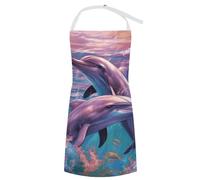 VTCTOASY Tablier réglable avec 2 poches pour homme et femme Motif arc-en-ciel, Art dauphins, 70x80cm