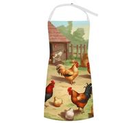 VTCTOASY Tablier réglable avec 2 poches pour homme et femme, motif drapeau mouche, aigle, tablier de chef pour la cuisine, Poule rôti Ferme, 70x80cm