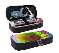 VTCTOASY Trousse à crayons 3D en forme de cœur rouge vin avec fermeture éclair - Grande capacité - Esthétique - Trousse à crayons portable - Trousse de maquillage pour bureau, Tournesol coloré 3D,