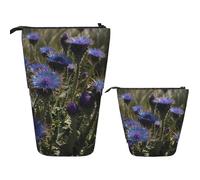 VTCTOASY Trousse à crayons télescopique pour bureau, équitation au coucher du soleil, trousse à crayons rétractable pour bureau, 7 x 14,5 cm, Fleurs violettes dans l'herbe verte, Taille unique